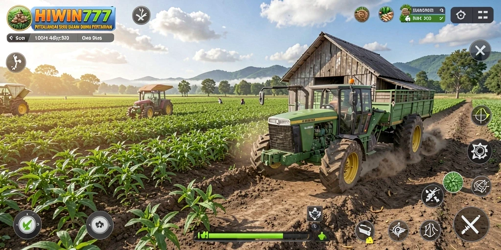 Tangkapan layar gameplay HIWIN777 menampilkan suasana pertanian yang seru.