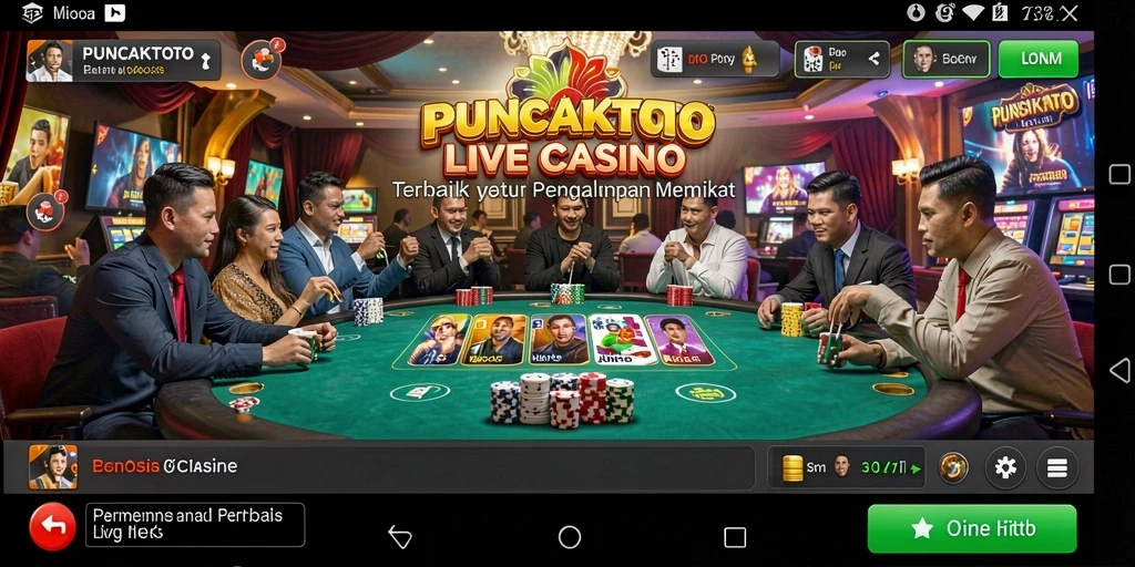 Screenshot PUNCAKTOTO menampilkan dealer live dan gameplay yang dinamis.