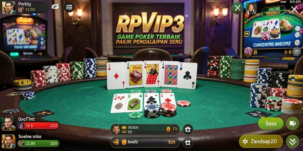 Gambar tampilan permainan poker di RPVIP3 dengan pemain aktif.