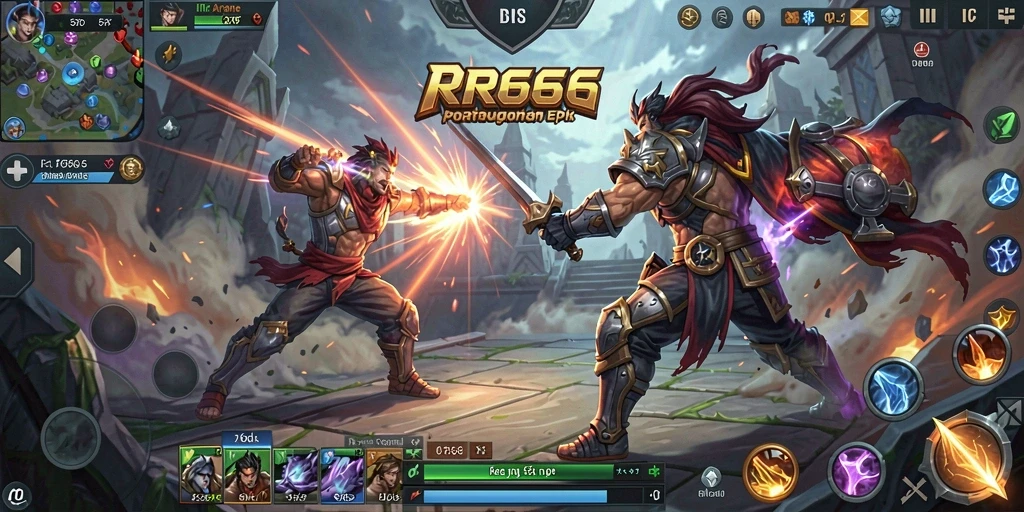 Gambaran aksi seru dalam permainan MOBA RR666.