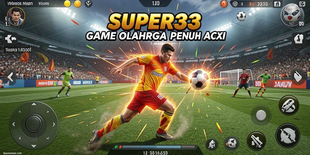 Screenshot utama menunjukkan aksi seru dalam permainan olahraga.